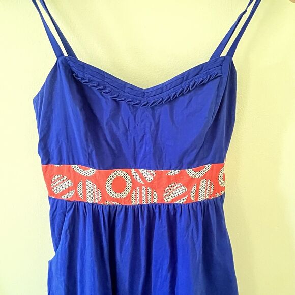 Anthropologie EDME & ESYLLTE Graphical Dress Blue Orange Bow Back - Size 10 - Picture 6 of 10